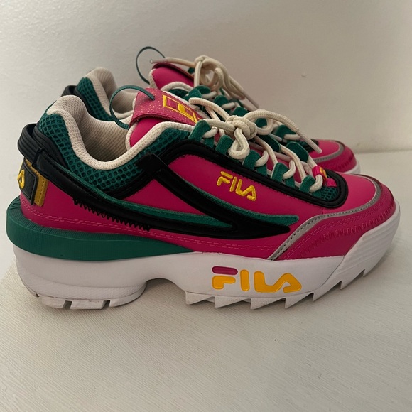 Fila Disruptor II 2 Premium Casual Athletic Shoe Glow Pink/Gold/Green Women Sz 7 - Picture 1 of 9